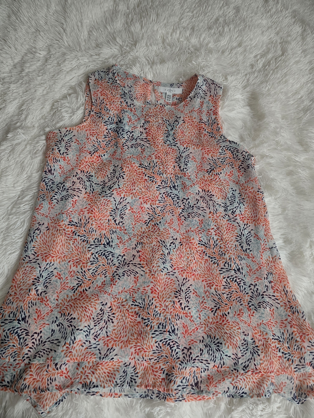Fever Coral, Navy & Teal Leaf-Print Dress